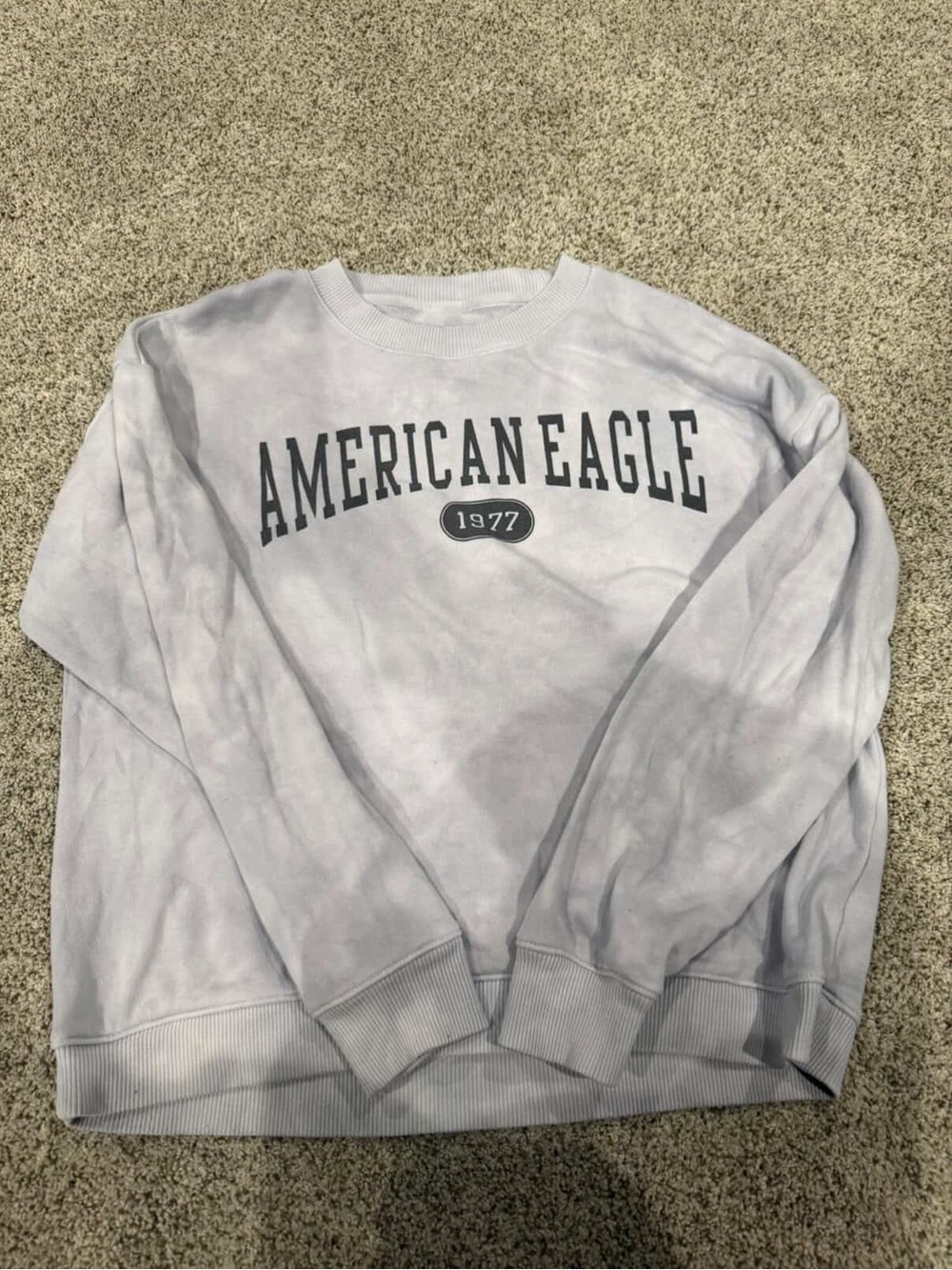 American Eagle Outfitters Light Gray/Blue Tie-Dye Crewneck Pullover
